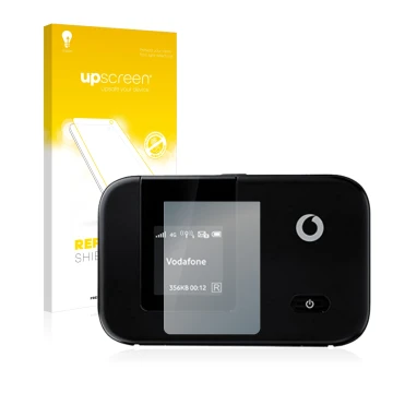 Vorderseite einer Produktverpackung mit dem Markenlogo upscreen. Daneben ist das Gerät Vodafone R215 WLAN Router mit dem zugeh