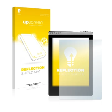 Vorderseite einer Produktverpackung mit dem Markenlogo upscreen. Daneben ist das Gerät Cowon Plenue D mit dem zugehörigen Disp