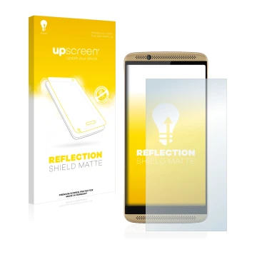 Vorderseite einer Produktverpackung mit dem Markenlogo upscreen. Daneben ist das Gerät ZTE Axon 7 mit dem zugehörigen Displays