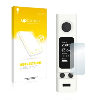 Vorderseite einer Produktverpackung mit dem Markenlogo upscreen. Daneben ist das Gerät Joyetech eVic VTwo Mini mit dem zugehör