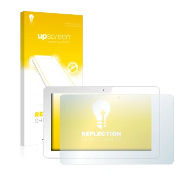 Vorderseite einer Produktverpackung mit dem Markenlogo upscreen. Daneben ist das Gerät Odys Rise 10 Quad mit dem zugehörigen D