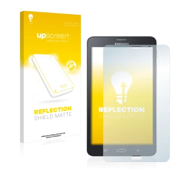 Vorderseite einer Produktverpackung mit dem Markenlogo upscreen. Daneben ist das Gerät Samsung Galaxy Tab A6 7.0 4G mit dem zu