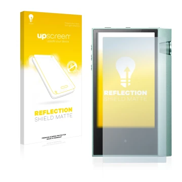 Vorderseite einer Produktverpackung mit dem Markenlogo upscreen. Daneben ist das Gerät Astell&Kern AK70 mit dem zugehörigen Di