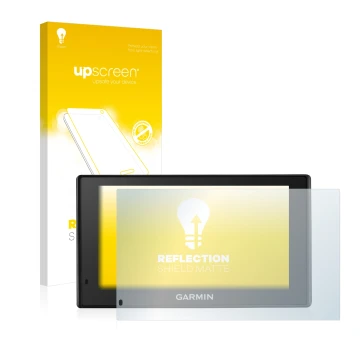 Vorderseite einer Produktverpackung mit dem Markenlogo upscreen. Daneben ist das Gerät Garmin DriveTrack 70LM mit dem zugehöri