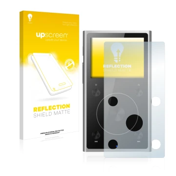 Vorderseite einer Produktverpackung mit dem Markenlogo upscreen. Daneben ist das Gerät FiiO X1 II mit dem zugehörigen Displays