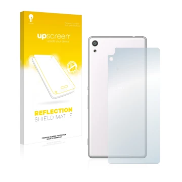 Vorderseite einer Produktverpackung mit dem Markenlogo upscreen. Daneben ist das Gerät Sony Xperia XA Ultra (Rückseite) mit de