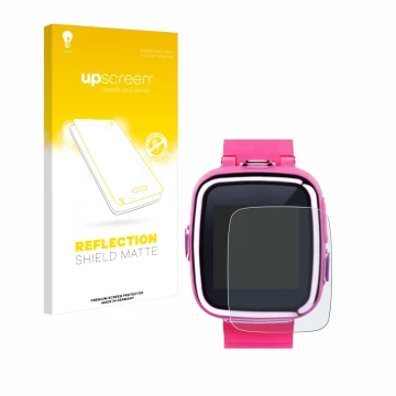 Vorderseite einer Produktverpackung mit dem Markenlogo upscreen. Daneben ist das Gerät Vtech Kidizoom Smart Watch 2 mit dem zu