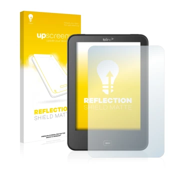 Vorderseite einer Produktverpackung mit dem Markenlogo upscreen. Daneben ist das Gerät Tolino Vision 4 HD mit dem zugehörigen 