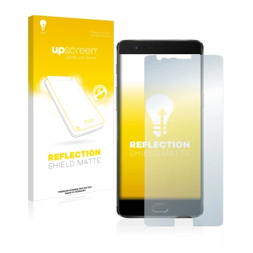 Vorderseite einer Produktverpackung mit dem Markenlogo upscreen. Daneben ist das Gerät OnePlus 3T mit dem zugehörigen Displays