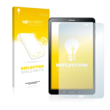 Vorderseite einer Produktverpackung mit dem Markenlogo upscreen. Daneben ist das Gerät Samsung Galaxy Tab A 10.1 2016 mit dem 