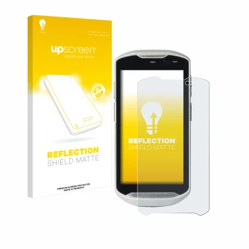 Vorderseite einer Produktverpackung mit dem Markenlogo upscreen. Daneben ist das Gerät Zebra TC51 mit dem zugehörigen Displays