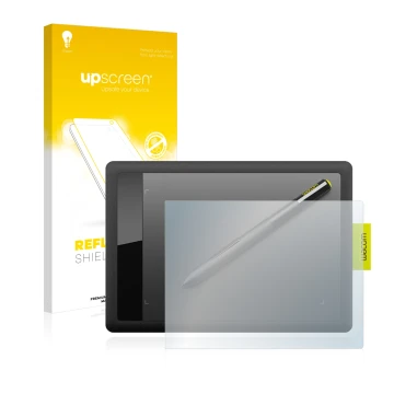 Vorderseite einer Produktverpackung mit dem Markenlogo upscreen. Daneben ist das Gerät Wacom One s CTL-471 mit dem zugehörigen