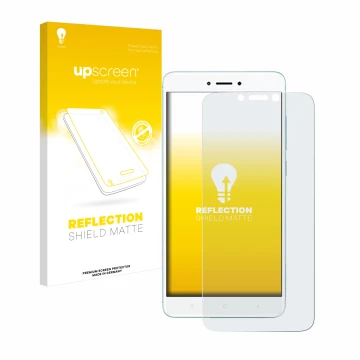 Vorderseite einer Produktverpackung mit dem Markenlogo upscreen. Daneben ist das Gerät Xiaomi Redmi 4X mit dem zugehörigen Dis