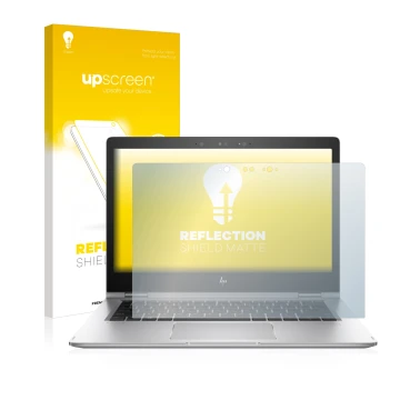 Vorderseite einer Produktverpackung mit dem Markenlogo upscreen. Daneben ist das Gerät HP EliteBook x360 1030 G2 mit dem zugeh