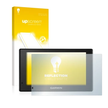 Vorderseite einer Produktverpackung mit dem Markenlogo upscreen. Daneben ist das Gerät Garmin DriveSmart 51 LMT-D mit dem zuge