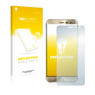 Vorderseite einer Produktverpackung mit dem Markenlogo upscreen. Daneben ist das Gerät ASUS ZenFone 3 ZE552KL mit dem zugehöri