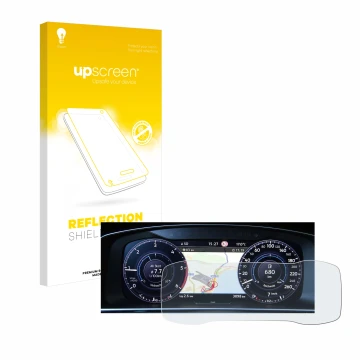 Vorderseite einer Produktverpackung mit dem Markenlogo upscreen. Daneben ist das Gerät Volkswagen Golf 7 Active Info Chockpit 