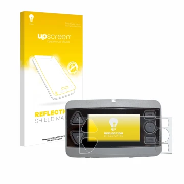 Vorderseite einer Produktverpackung mit dem Markenlogo upscreen. Daneben ist das Gerät Airbus P8GR mit dem zugehörigen Display