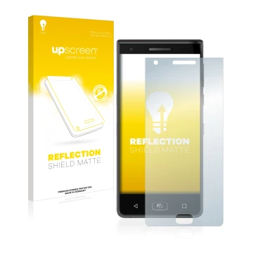 Vorderseite einer Produktverpackung mit dem Markenlogo upscreen. Daneben ist das Gerät BlackBerry Motion 2017 mit dem zugehöri