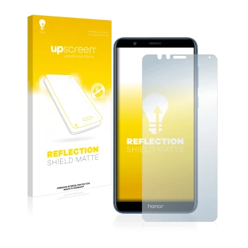 Vorderseite einer Produktverpackung mit dem Markenlogo upscreen. Daneben ist das Gerät Honor 7X mit dem zugehörigen Displaysch