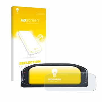 Vorderseite einer Produktverpackung mit dem Markenlogo upscreen. Daneben ist das Gerät Volkswagen Active Info Display T-Roc mi