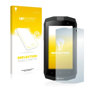 Vorderseite einer Produktverpackung mit dem Markenlogo upscreen. Daneben ist das Gerät Crosscall Trekker M1 Core mit dem zugeh