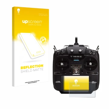 Vorderseite einer Produktverpackung mit dem Markenlogo upscreen. Daneben ist das Gerät Robbe Futaba T16SZ mit dem zugehörigen 