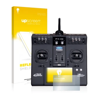 Vorderseite einer Produktverpackung mit dem Markenlogo upscreen. Daneben ist das Gerät Robbe Futaba FX-36 mit dem zugehörigen 