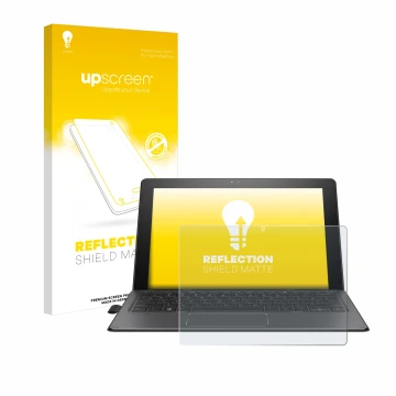 Vorderseite einer Produktverpackung mit dem Markenlogo upscreen. Daneben ist das Gerät HP Pro x2 612 G2 mit dem zugehörigen Di