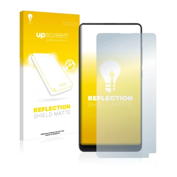 Vorderseite einer Produktverpackung mit dem Markenlogo upscreen. Daneben ist das Gerät Xiaomi Mi Mix 2S mit dem zugehörigen Di