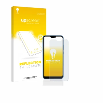 Vorderseite einer Produktverpackung mit dem Markenlogo upscreen. Daneben ist das Gerät Huawei P20 lite 2018 mit dem zugehörige