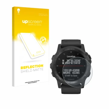 Vorderseite einer Produktverpackung mit dem Markenlogo upscreen. Daneben ist das Gerät Garmin Tactix Charlie mit dem zugehörig