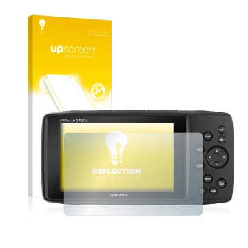 Vorderseite einer Produktverpackung mit dem Markenlogo upscreen. Daneben ist das Gerät Garmin GPSMAP 276Cx mit dem zugehörigen