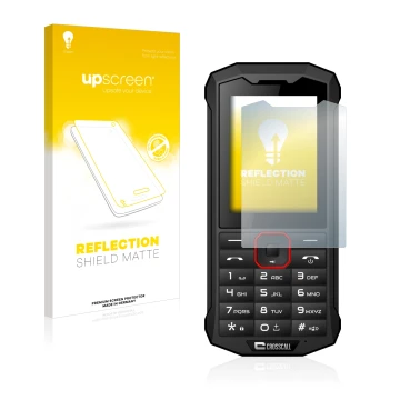 Vorderseite einer Produktverpackung mit dem Markenlogo upscreen. Daneben ist das Gerät Crosscall Spider X4 mit dem zugehörigen