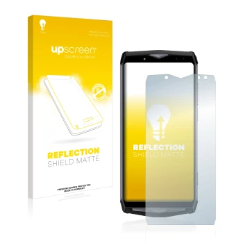 Vorderseite einer Produktverpackung mit dem Markenlogo upscreen. Daneben ist das Gerät Ulefone Power 5 mit dem zugehörigen Dis