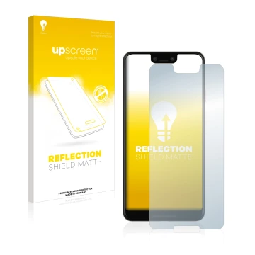 Vorderseite einer Produktverpackung mit dem Markenlogo upscreen. Daneben ist das Gerät Google Pixel 3 XL mit dem zugehörigen D