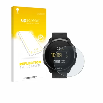 Vorderseite einer Produktverpackung mit dem Markenlogo upscreen. Daneben ist das Gerät Suunto 3 Fitness mit dem zugehörigen Di