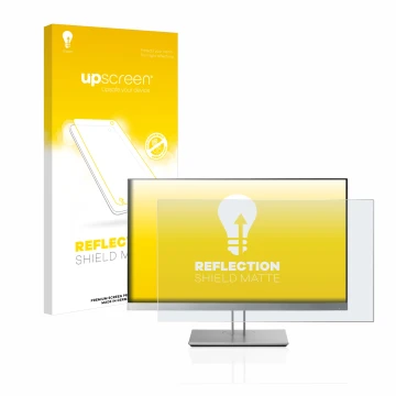 Vorderseite einer Produktverpackung mit dem Markenlogo upscreen. Daneben ist das Gerät HP EliteDisplay E233 mit dem zugehörige