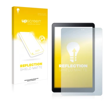 Vorderseite einer Produktverpackung mit dem Markenlogo upscreen. Daneben ist das Gerät Samsung Galaxy Tab A 10.5 2018 LTE mit 
