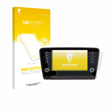 Vorderseite einer Produktverpackung mit dem Markenlogo upscreen. Daneben ist das Gerät Skoda Amundsen Superb 2018 Infotainment