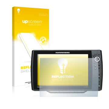 Vorderseite einer Produktverpackung mit dem Markenlogo upscreen. Daneben ist das Gerät Humminbird Helix 12 mit dem zugehörigen