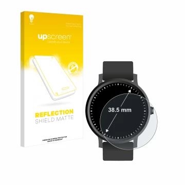 Vorderseite einer Produktverpackung mit dem Markenlogo upscreen. Daneben ist das Gerät Armbanduhren (Kreisrund, ø: 38.5 mm) mi