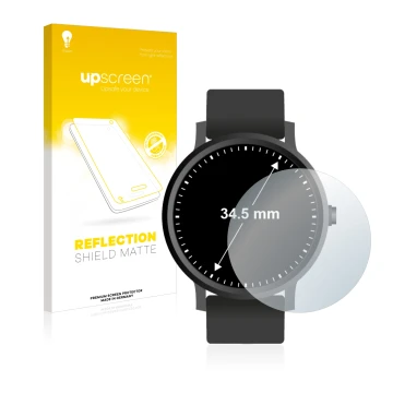 Vorderseite einer Produktverpackung mit dem Markenlogo upscreen. Daneben ist das Gerät Armbanduhren (Kreisrund, ø: 34.5 mm) mi