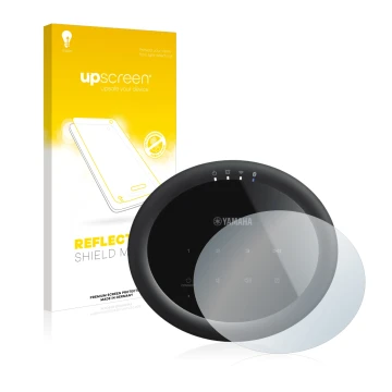 Vorderseite einer Produktverpackung mit dem Markenlogo upscreen. Daneben ist das Gerät Yamaha MusicCast 20 mit dem zugehörigen
