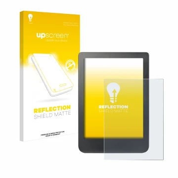 Vorderseite einer Produktverpackung mit dem Markenlogo upscreen. Daneben ist das Gerät Kobo Clara HD (6