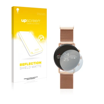 Vorderseite einer Produktverpackung mit dem Markenlogo upscreen. Daneben ist das Gerät Skagen Smartwatch Falster 40mm mit dem 