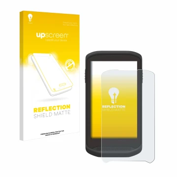 Vorderseite einer Produktverpackung mit dem Markenlogo upscreen. Daneben ist das Gerät Zebra TC25 mit dem zugehörigen Displays