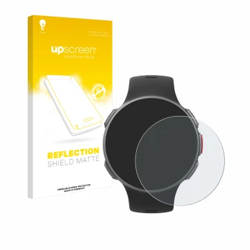 Vorderseite einer Produktverpackung mit dem Markenlogo upscreen. Daneben ist das Gerät Polar Vantage V mit dem zugehörigen Dis