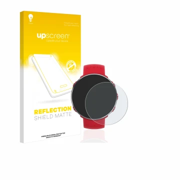 Vorderseite einer Produktverpackung mit dem Markenlogo upscreen. Daneben ist das Gerät Polar Vantage M mit dem zugehörigen Dis