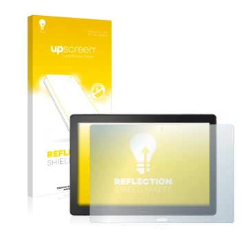 Vorderseite einer Produktverpackung mit dem Markenlogo upscreen. Daneben ist das Gerät Lenovo Tab P10 (10,1